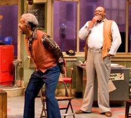 Allen Wilson as Fielding Allen Bilmore as Turnbo AC Smith as Becker and Cedric Young as Doub in August Wilson's Jitney Court Theatre 2012 credit Michael Brosilow
