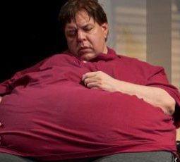 Dale Calandra as morbidly obese Charlie in his last days in "The Whale" by Samuel D. Hunter directed by Joanie Schultz at Victory Gardens April 2013 credit Michael Brosilow