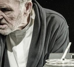 Krapp (Rick Cluchey) scorns the man he was in Krapp's Last Tape by Samuel Beckett  produced by Shattered Globe Theatre credit Kevin Viol