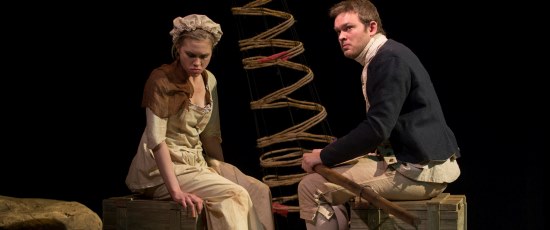 A British sailor (Drew Shad) looks for love with a female prisoner (Mary Franke) in 'Our Country's Good.' (Michael Brosilow)
