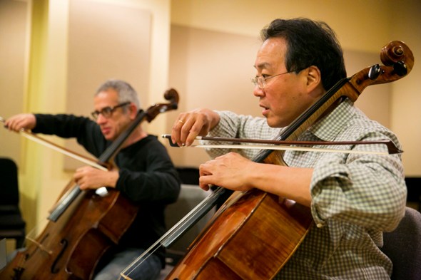 Giovanni Sollima and  Yo-Yo Ma perform world premiere of Sollima's 'Antidotum Tarantulae XXI' with Chicago Symphony Orchestra (Todd Rosenberg)