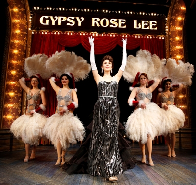 Once Louise (Jessica Rush) steps out of her trousers, she rises fast in strip-tease. Chicago Shakespeare Theater 'Gypsy' (Liz Lauren)