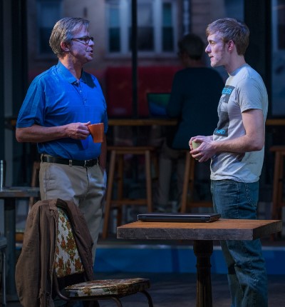 Jamie (Brett Schneider, right) is encouraged by his worried father (James Leaming) to think back on details of his childhood. (Michael Brosilow)