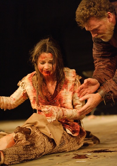 The ravaged Lavinia (Flora Spencer-Longhurst) is attended by her father Titus Andronicus (William Houston). (Simon Kane)