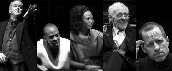 Ensemble members, from left, Francis Guinan ('The Night Alive'), K. Todd Freeman ('Airline Highway'), Alana Arenas )'Marie Antoinette'), John Mahoney ('The Herd'), Tim Hopper ('Grand Concourse'). (Courtesy of Steppenwolf Theatre)