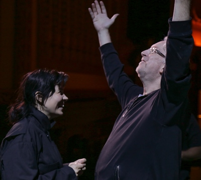 Soprano Marina Rebeka and director Robert Falls share light moment in preparation for 'Don Giovanni.' (Andrew Cioffi)