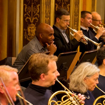 Wow, what a sound. The look on trumpet Tage Larsen's face says it all as he listens to his comrades in the Musikverein. (Todd Rosenberg)