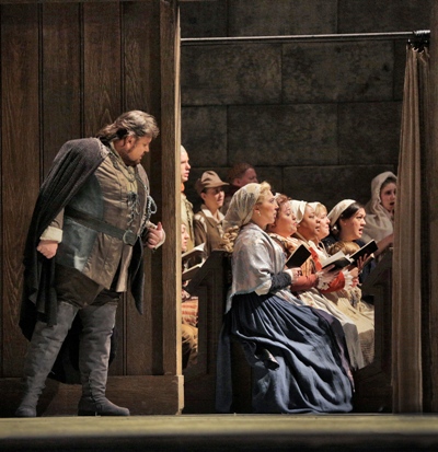 Walther (Johan Botha) tries to catch Eva's eye in Wagner's 'Die Meistersinger.' (Ken Howard, Metropolitan Opera)