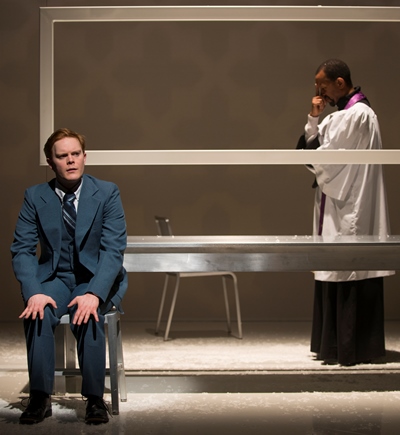 Connor (Alex Weisman) makes a complicated confession to his priest (Allen Gilmore). (Michael Brosilow)