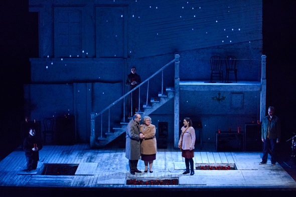 The final scene in 'The Property' by Wlad Marhulets and Stephanie Fleischmann blossoms in warm reconciliation (Robert Kusel, Chicago Lyric 2015)