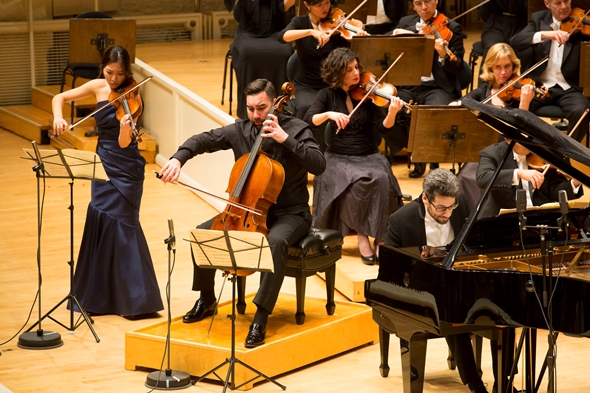 Violinist Stephanie Jeong, cellist Kenneth Olsen and pianist Jonathan Biss played Beethoven's Triple Concerto. (Todd Rosenberg)