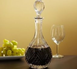 Wine-filled decanters add to a dinner party's festive mood.