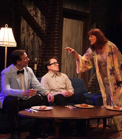 Drunk and angry, Terry (Kate Buddeke) rails at husband Gene (Michael Ehlers) and son Clifford (Michael Mahler). (Johnny Knight)