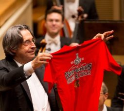 And it's just his size. Maestro Riccardo Muti after a mean rendition of 'Chelsea Dagger' in honor of the Chicago Blackhawks Stanley Cup. 6-18-2015 (Todd Rosenberg)