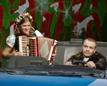The passenger plays accordion. And yes, things get even worse in 'Hellcab,' Profile's newfound holiday tradition. (Michael Brosilow photo, 2012.)