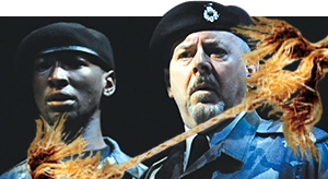 Phillip James Brannon, left, and David Lively in Part 1 of Barbara Gaines' epic Shakespeare conflation 'Tug of War.'