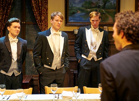 Members of the Riot Club (played by from left, Matthew Garry, Dash Barber, Michael Holding, Sean Wiberg) all dressed up to raise hell. (Lee Miller)