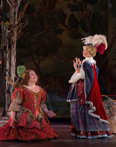 Chelsea Morris Shephard (kneeling) as Calisto with Angela Young Smucker as Diana. (Charles Osgood)