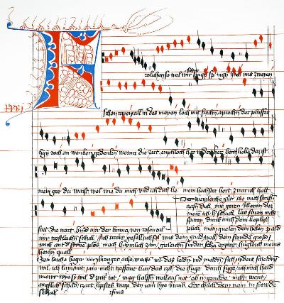 One of Oswald von Wolkenstein's compositions in its vibrant manuscript.