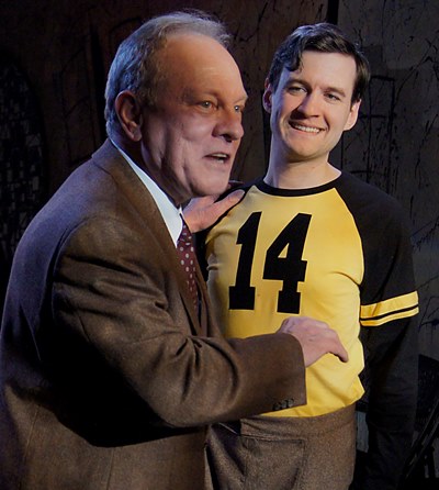 Willy (Brian Parry) nearly bursts with pride for son Biff (Matt Edmonds) the football star. (Kimberly Loughlin)