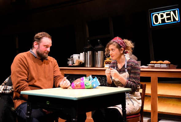 Rufus (Joseph Wiens) and Mary (Daniela Colluci) share perspectives and a large bag of gummy worms. (Evan Hanover photo)